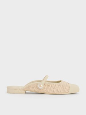 Charles & Keith - Aeryn Raffia Pearl-Embellished Slip-On Mary Janes