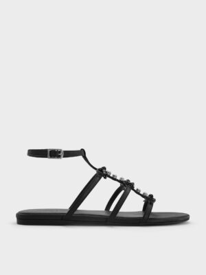 Charles & Keith - Gem-Embellished Bow T-Bar Sandals
