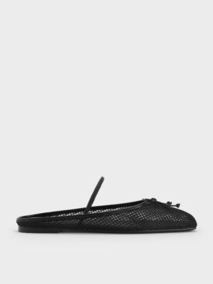 Charles & Keith - Mesh Bow Square-Toe Ballet Mules