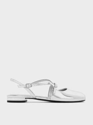 Charles & Keith - Metallic Crossover Buckled Slingback Flats