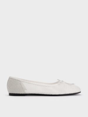 Charles & Keith - Mesh Square-Toe Bow Ballet Flats