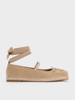 Charles & Keith - Bernadine Faux Suede Tie-Around Espadrille Flats