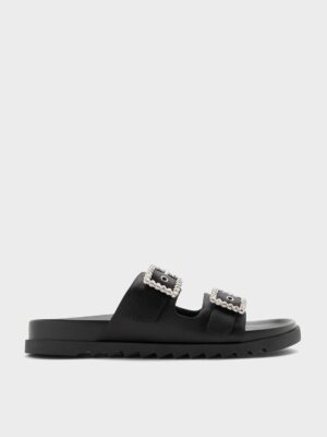 Charles & Keith - Recycled Polyester Gem-Buckle Double-Strap Sandals