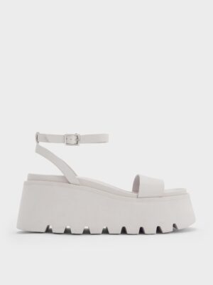 Charles & Keith - Ridged-Sole Ankle-Strap Flatform Sandals