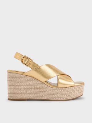Charles & Keith - Metallic Crossover Espadrille Wedges