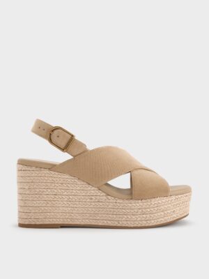Charles & Keith - Faux Suede Crossover Espadrille Wedges