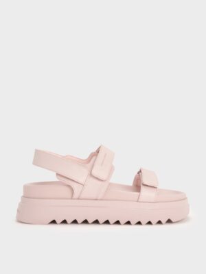 Charles & Keith - Double-Strap Ridged-Sole Flatform Sandals