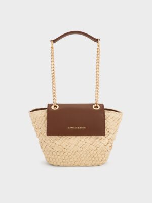 Charles & Keith - Shalia Raffia Chain-Strap Crossbody Bag