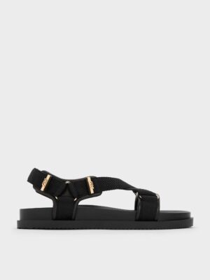Charles & Keith - Granta Leather & Fabric Crossover Sports Sandals