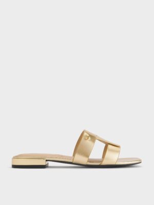Charles & Keith - Petina Metallic Leather Slide Sandals