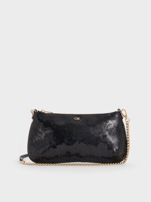 Charles & Keith - Sequin Mesh & Leather Shoulder Bag