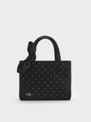 Charles & Keith - Satin Studded Knot-Bow Mini Bag