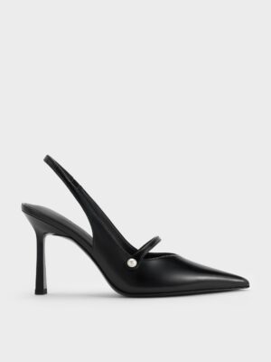 Charles & Keith - Helena Pearl-Buckle Pointed-Toe Slingback Pumps