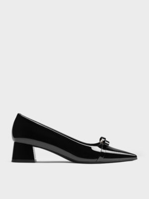 Charles & Keith - Dorian Patent Bow Pointed-Toe Block-Heel Pumps
