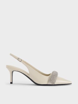 Charles & Keith - Crystal-Embellished Pointed-Toe Slingback Pumps