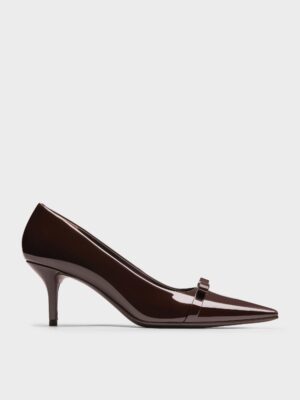 Charles & Keith - Dorian Patent Bow Pointed-Toe Stiletto-Heel Pumps