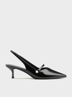 Charles & Keith - Helena Pearl-Buckle Slingback Kitten Heels