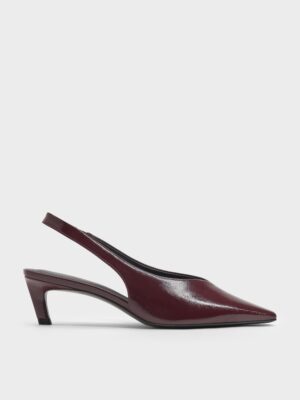 Charles & Keith - Patent Tapered Square-Toe Slingback Kitten Heels