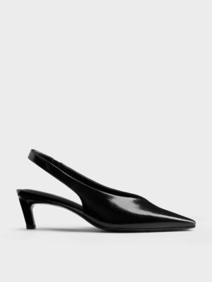 Charles & Keith - Patent Tapered Square-Toe Slingback Kitten Heels