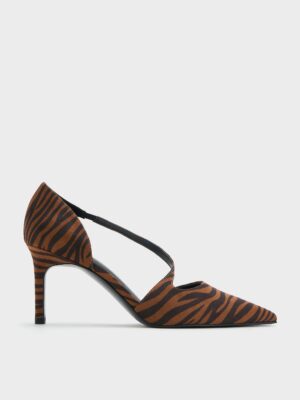 Charles & Keith - Zebra-Print Asymmetric-Strap D’Orsay Stiletto Pumps