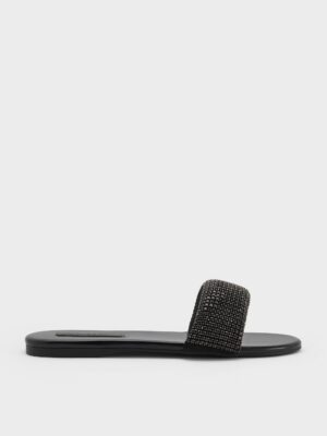 Charles & Keith - Faux Suede Crystal-Embellished Slide Sandals