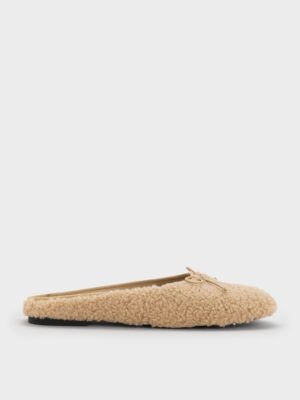 Charles & Keith - Nancy Faux Shearling Bow Ballet Mules