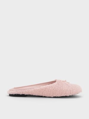 Charles & Keith - Nancy Faux Shearling Bow Ballet Mules