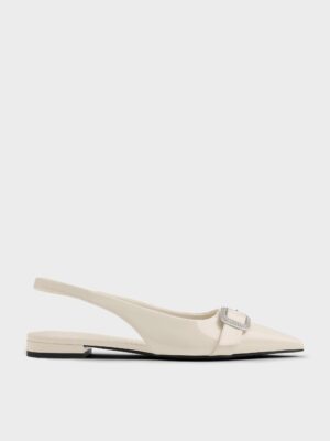 Charles & Keith - Patent Crystal-Buckle Pointed-Toe Slingback Flats