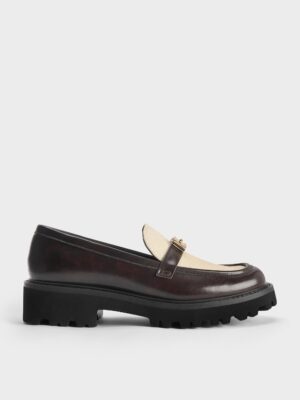 Charles & Keith - Lando Canvas Two-Tone Metallic-Accent Platform Loafers