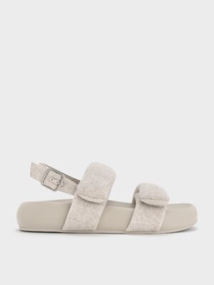 Charles & Keith - Felt Quilted Double-Strap Slingback Sandals