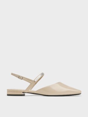 Charles & Keith - Patent Metallic-Accent Square-Toe Slingback Flats