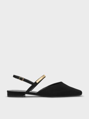 Charles & Keith - Faux Suede Metallic-Accent Square-Toe Slingback Flats