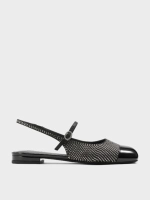 Charles & Keith - Pearl & Crystal-Embellished Cap-Toe Slingback Mary Jane Flats