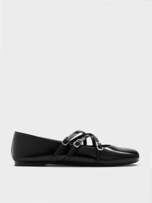 Charles & Keith - Patent Triple-Strap Crossover Mary Jane Flats