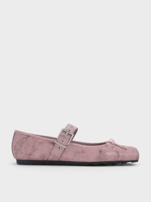 Charles & Keith - Myler Crinkle-Effect Bow Square-Toe Buckled Mary Janes