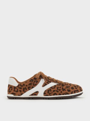 Charles & Keith - Faux Suede Leopard-Print Low-Top Sneakers