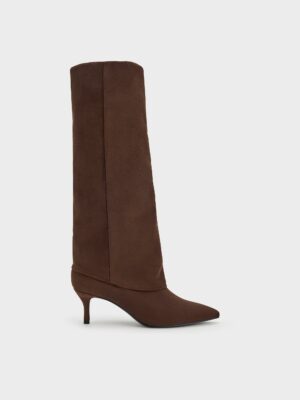 Charles & Keith - Faux Suede Pointed-Toe Stiletto-Heel Knee-High Boots
