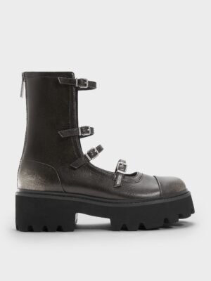 Charles & Keith - Celia Burnished Buckled Multi-Strap Chunky Calf Boots