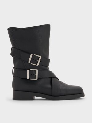 Charles & Keith - Brett Buckle-Strap Calf Boots