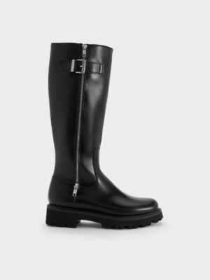 Charles & Keith - Lyndon Buckled Side-Zip Knee-High Boots