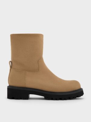 Charles & Keith - Devan Faux Suede Side-Zip Ridged-Sole Calf Boots
