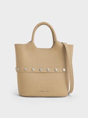 Charles & Keith - Bobbie Twill Studded Convertible Two-Way Bucket Bag