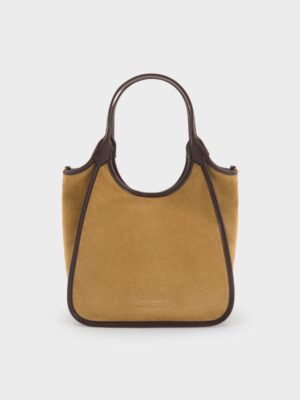 Charles & Keith - Mini Sianna Recycled Suede Contrast-Trim Tote Bag