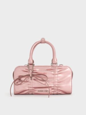 Charles & Keith - Kadee Metallic Ruched Bow-Charm Bowling Bag