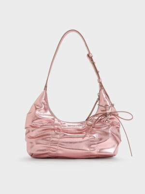 Charles & Keith - Kadee Metallic Ruched Bow-Charm Hobo Bag