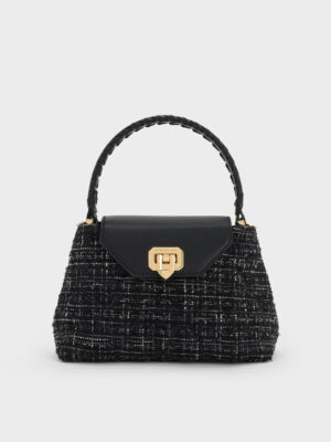 Charles & Keith - Arwen Tweed Quilted Braided-Strap Top Handle Bag