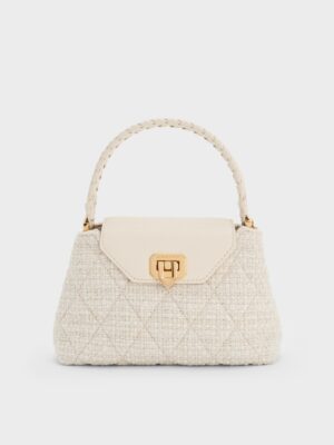 Charles & Keith - Arwen Tweed Quilted Braided-Strap Top Handle Bag