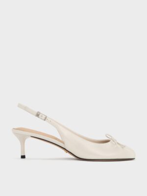 Charles & Keith - Aretha Patent Leather Bow Slingback Kitten Heels