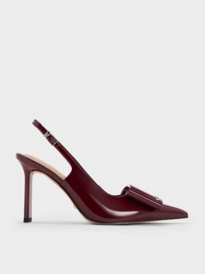 Charles & Keith - Lu Patent Leather Bow Blade-Heel Slingback Pumps