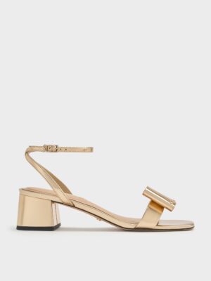 Charles & Keith - Lu Metallic Leather Bow Heeled Sandals
